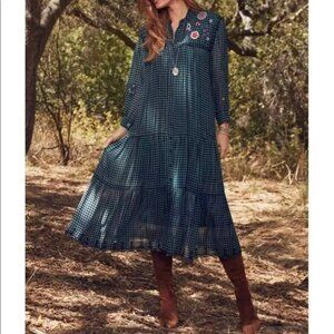 Johnny Was Jade Gingham Button Tiered Midi Slip Dress Size Small